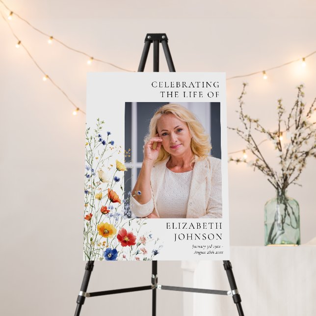 Wildflower Funeral Celebration Of Life Photo Sign (In Situ (Stand))
