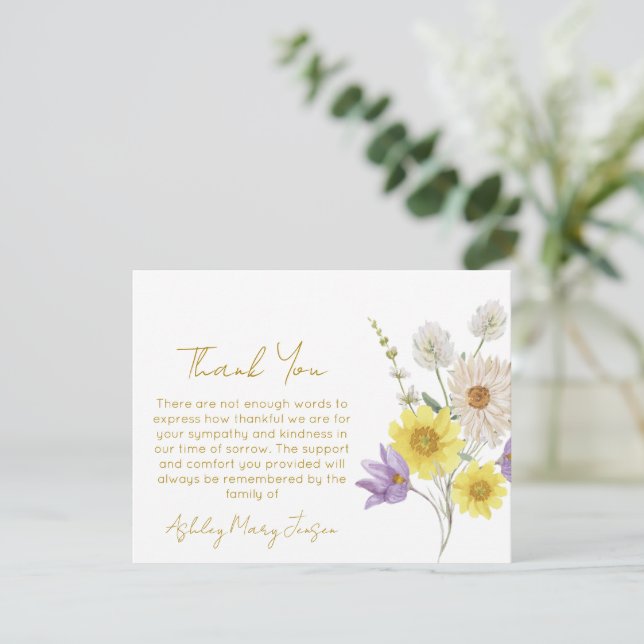 Wildflower Funeral Thank You Card Bereavement  (Standing Front)