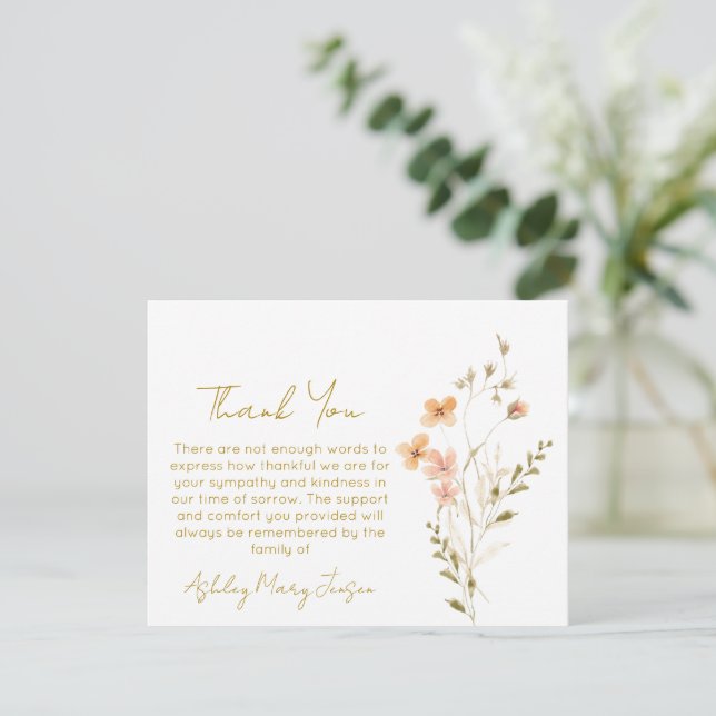 Wildflower Funeral Thank You Card Bereavement  (Standing Front)