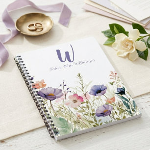 Wildflower Future Mrs Monogram Elegant Purple Notebook