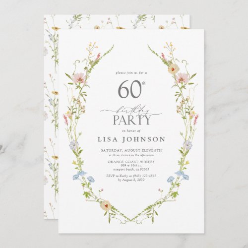 Wildflower Garden 60th Birthday Party Watercolor Invitation