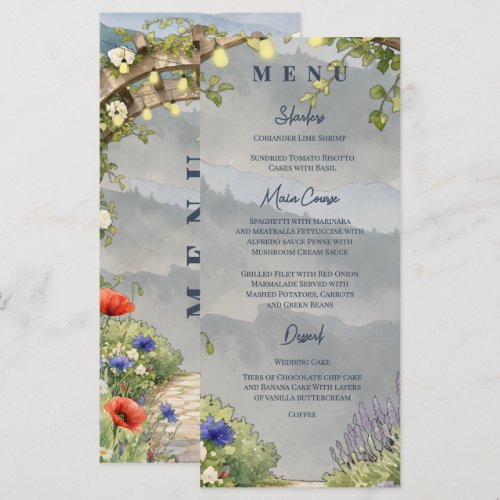 Wildflower Garden Arbor Wedding Reception Dinner Menu