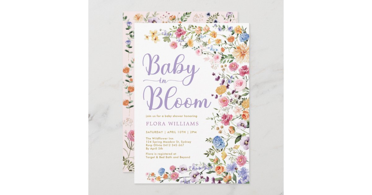 Wildflower Garden Baby in Bloom Baby Girl Shower Invitation Zazzle