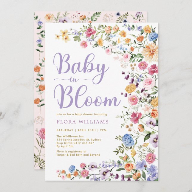 Wildflower Garden Baby in Bloom Baby Girl Shower Invitation (Front/Back)