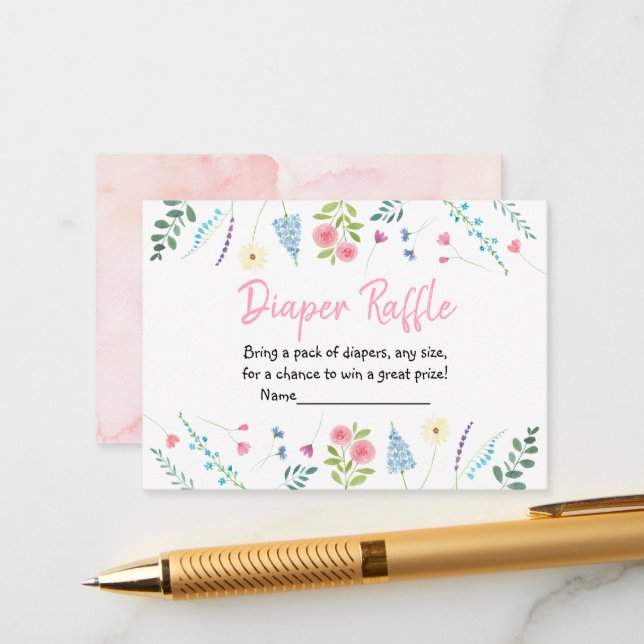 Wildflower Garden Baby Shower Diaper Raffle Enclosure Card (Front/Back In Situ)