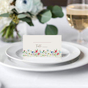 Wildflower Garden Beige Wedding Folded Place Card