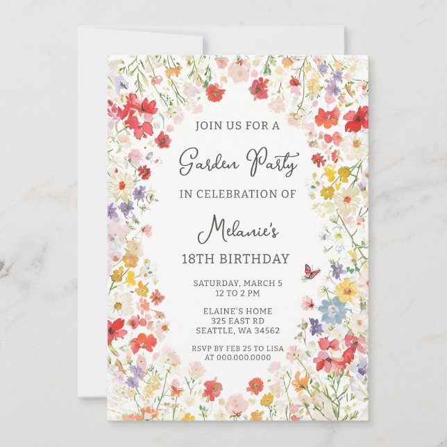 Wildflower Garden Birthday  Invitation (Front)