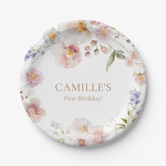 Wildflower Garden Birthday Paper Plates (Front)