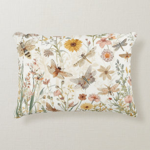 Wildflower Garden Botanical Butterflies Floral Accent Pillow
