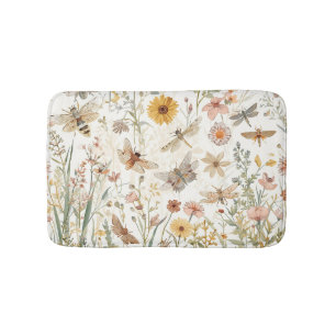 Wildflower Garden Botanical Butterflies Floral Bath Mat