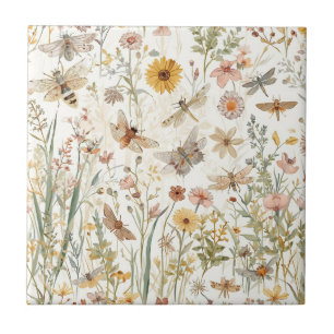 Wildflower Garden Botanical Butterflies Floral Ceramic Tile