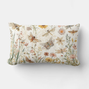 Wildflower Garden Botanical Butterflies Floral Lumbar Pillow