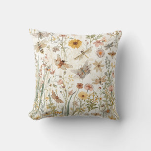 Wildflower Garden Botanical Butterflies Floral Throw Pillow