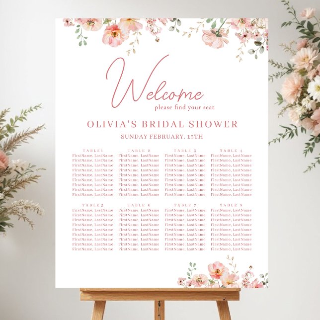 Wildflower Garden Bridal Shower  Seating Chart Foam Board (Creator Uploaded)