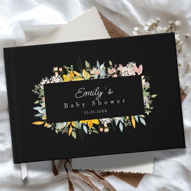 Wildflower Garden Charm | Baby Shower Guest Book (Wildflower Garden Charm | Custom Baby Shower Guest Book with your Name & Date.)