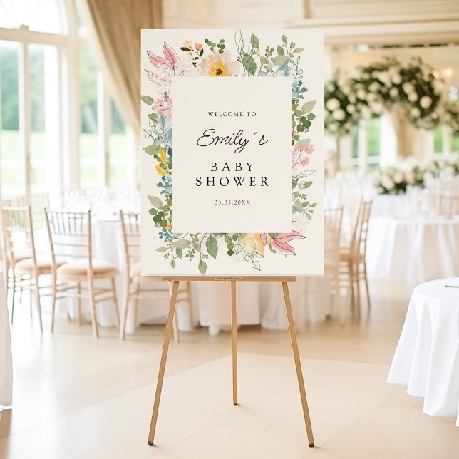 Wildflower Garden Charm | Baby Shower Welcome Foam Board (Custom Wildflower Garden Charm | Baby Shower Welcome Foam Board with your Name & Date.)