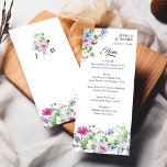 Wildflower Garden Colorful Floral Monogram Wedding Menu<br><div class="desc">Wildflower wedding menu with watercolor floral border, couples monogram and elegant typography. Watercolor floral design with wild flowers and greenery in shades of pink blue periwinkle lavender green and magenta. Modern, pretty vibrant and colorful this botanical floral garden design has the charm and romance of a bohemian wild flower meadow....</div>