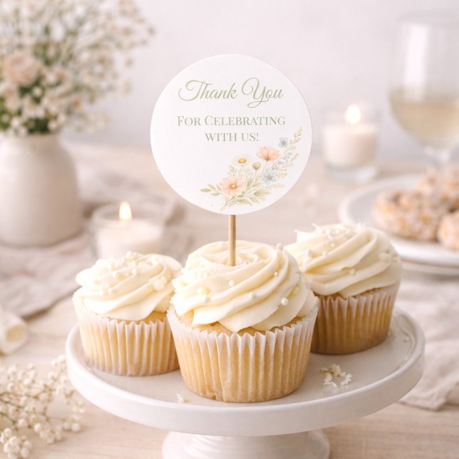 Wildflower Garden Cupcake Topper Classic Round Sticker (Creator Uploaded)