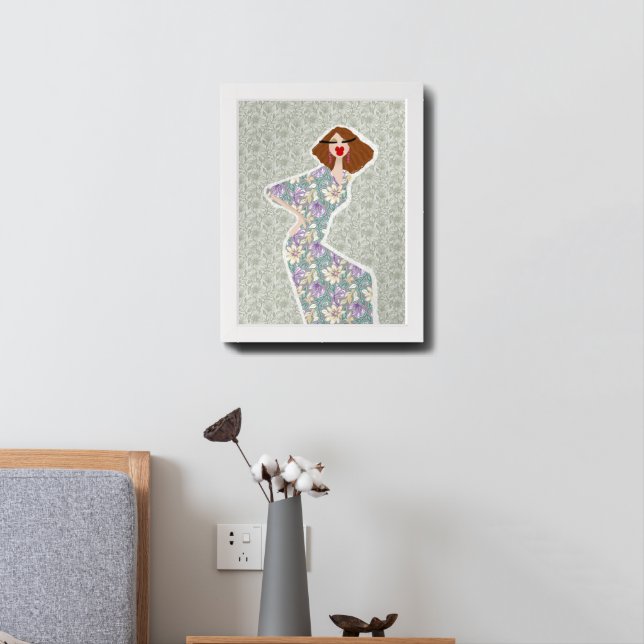 WildFlower Garden Dress Woman Fashion Illustration Framed Art (Bedside)