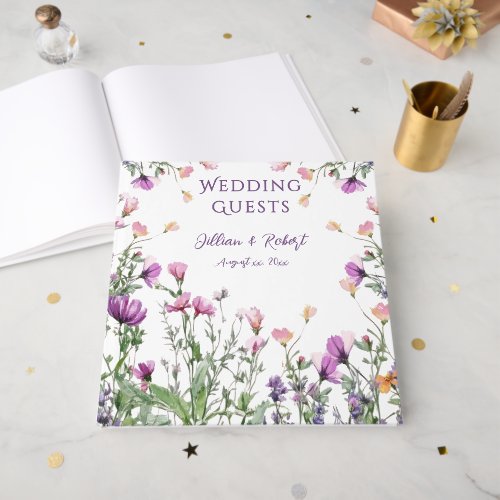 Wildflower Garden Elegant Purple Wedding Guest Book