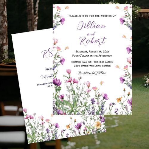 Wildflower Garden Elegant Purple Wedding Invitation