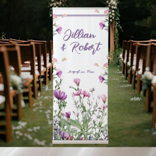 Wildflower Garden Elegant Purple Wedding Retractable Banner