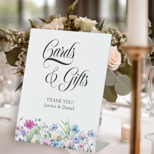Wildflower Garden Elegant Wedding Cards and Gifts Pedestal Sign (Cards & Gifts Table Sign from Wildflower Garden Wedding Collection by Darling & May)