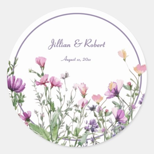 Wildflower Garden Elegant Wedding Invitation Classic Round Sticker