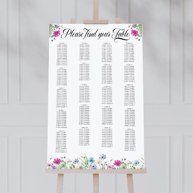 Wildflower Garden Flexible Table Seating Chart (Wedding Table Seating Chart from Wildflower Garden Wedding Collection by Darling & May)