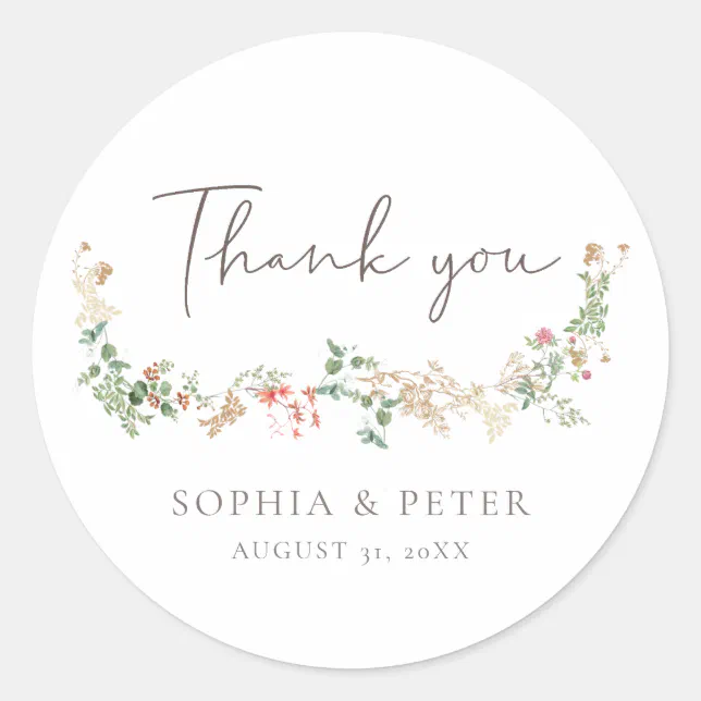 Wildflower Garden Floral Floral Thank you Sticker | Zazzle