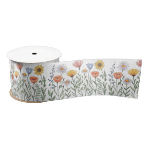 Wildflower Garden floral flower flowers Pattern Satin Ribbon
