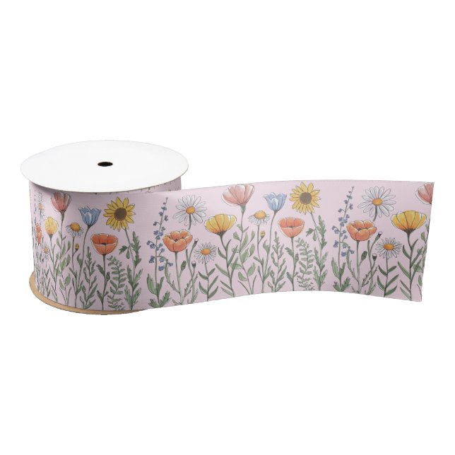 Wildflower Garden floral flower flowers Pattern    Satin Ribbon (Spool)