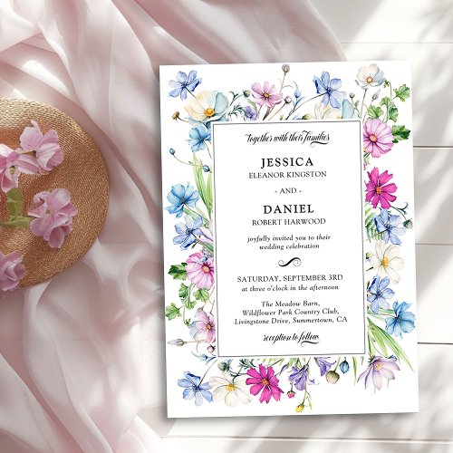 Wildflower Garden Floral Framed Wedding Invitation