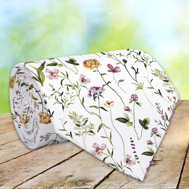 Wildflower Garden Floral Pattern  Neck Tie (Close up)