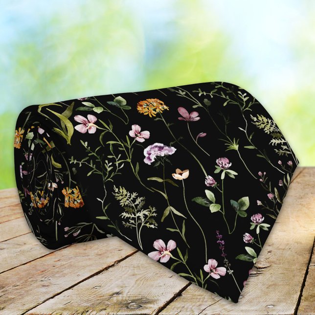 Wildflower Garden Floral Pattern  Neck Tie (Close up)