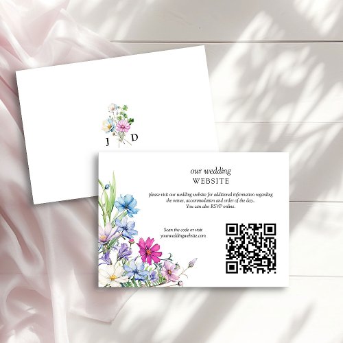 Wildflower Garden Floral Wedding Website QR Code Enclosure Card