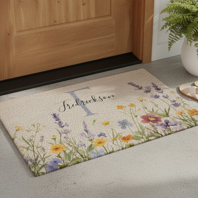 Wildflower Garden Initial Welcome Mat (Realtor Closing Gift Wildflower Monogram Doormat)