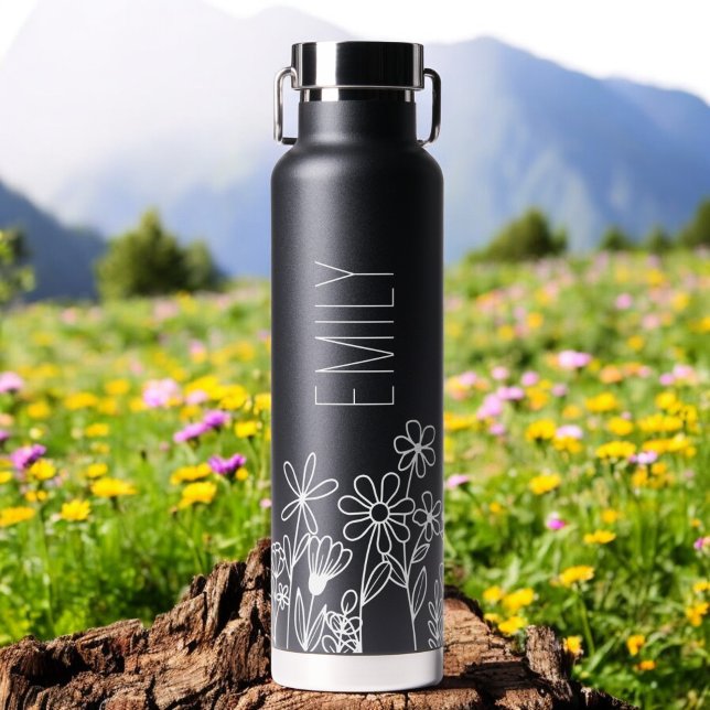 Wildflower Garden Monogram Name Water Bottle (Creator Uploaded)