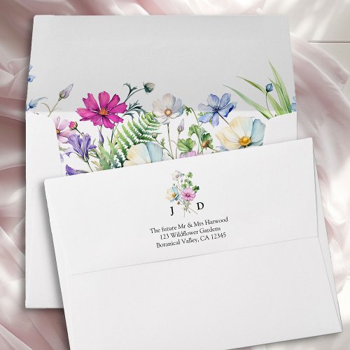 Wildflower Garden Monogrammed Wedding Invitation Envelope