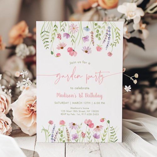 Wildflower Garden Party 1st Birthday Invitation