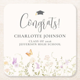 Wildflower Garden Party Graduation Tableware Square Paper Coaster