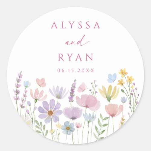 Wildflower Garden Pastel Floral Wedding Classic Round Sticker