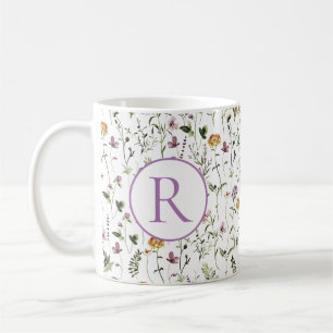 Wildflower Garden Pattern Custom Initial Letter  Coffee Mug