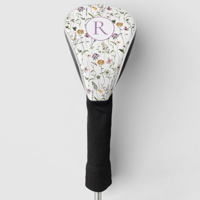 Wildflower Garden Pattern Custom Monogram Golf Head Cover (Front)