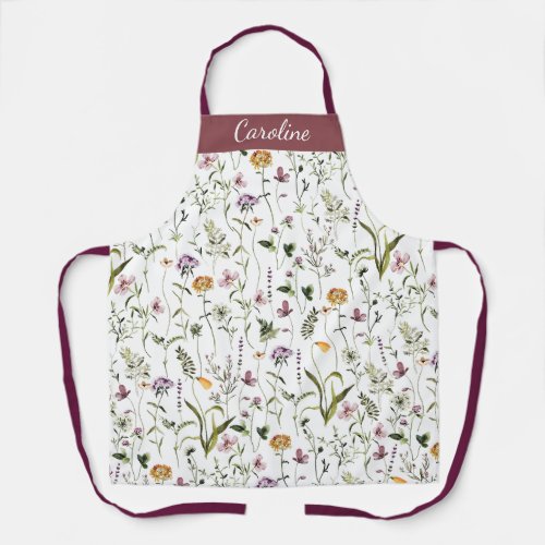 Wildflower Garden Pattern Custom Name Apron