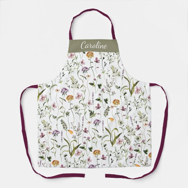 Wildflower Garden Pattern Custom Name Apron (Front)