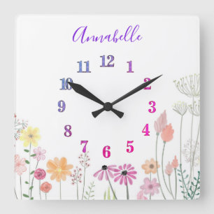 Wildflower Garden Personalized Square Wall Clock