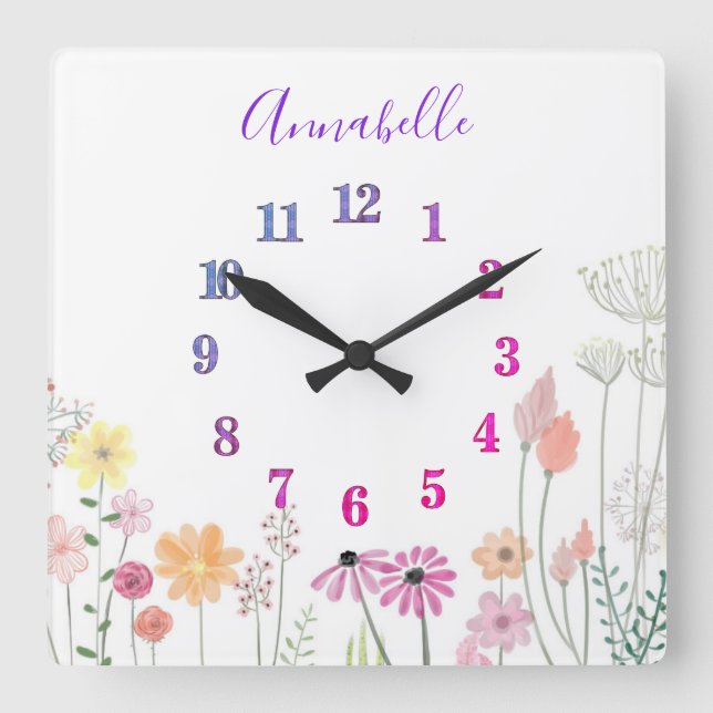 Wildflower Garden | Personalized  Square Wall Clock (Front)
