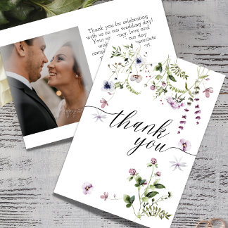 Wildflower Garden Photo Wedding Thank You Card