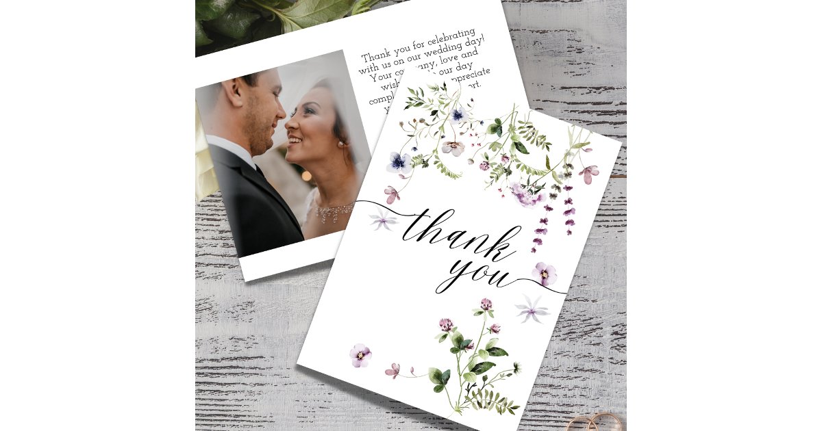 Wildflower Garden Photo Wedding Thank You Card | Zazzle